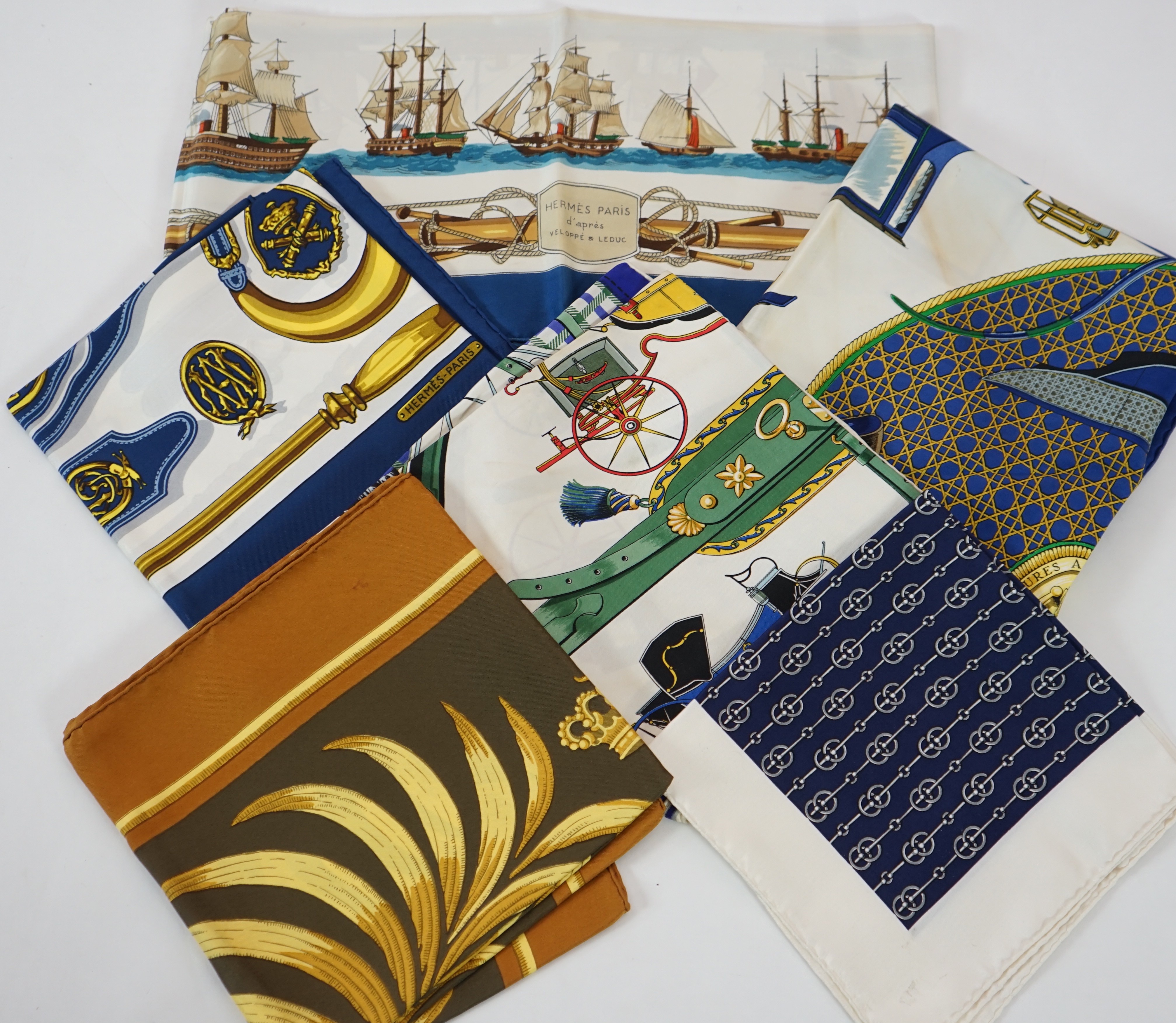 Six Hermes silk scarves